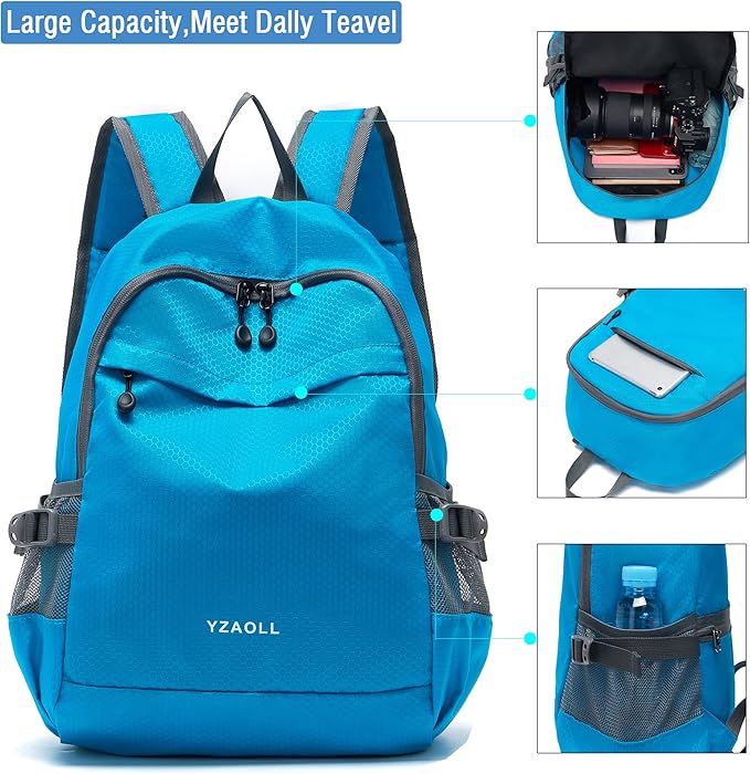 YZAOLL 20L Small Hiking Backpack Lightweight Day Packs, Packable Backpack for Women Men Travel Camping Vacation,Blue