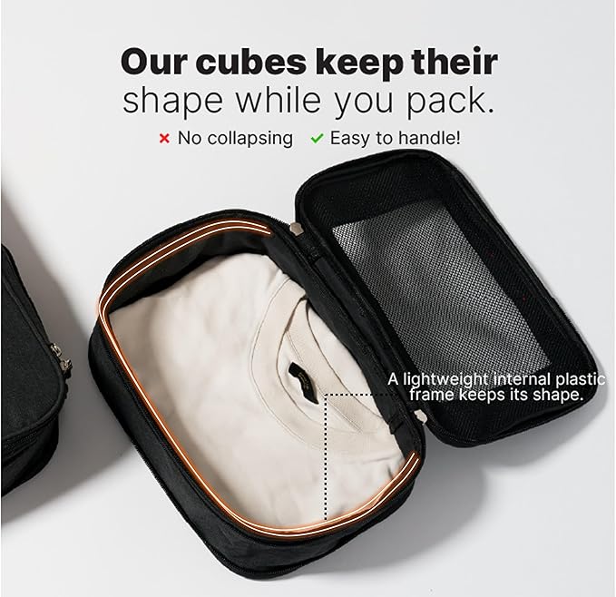 LeanTravel Premium Compression Packing Cubes for Travel - Luggage Organizers with Double Zipper - Sturdy Bags for Suitcase (3-Pack, Black)