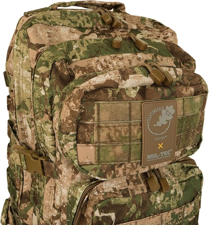 Mil-Tec Unisex Assault Pack - Rugged Durable Lightweight Ergonomic Versatile Tactical Outdoor Camping Hiking Backpack with Adjustable Padded Shoulder Straps & MOLLE Loops, Phantomleaf WASP I Z2, 36L