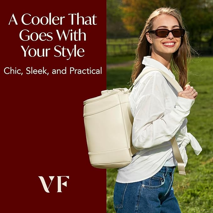 Insulated Cooler Backpack with 2 Stainless Steel Wine Tumblers – Leakproof & Spillproof Stylish Vegan Leather Picnic Cooler Bag – Lightweight & Portable – Holds 24 Cans or 6 Wine Bottles