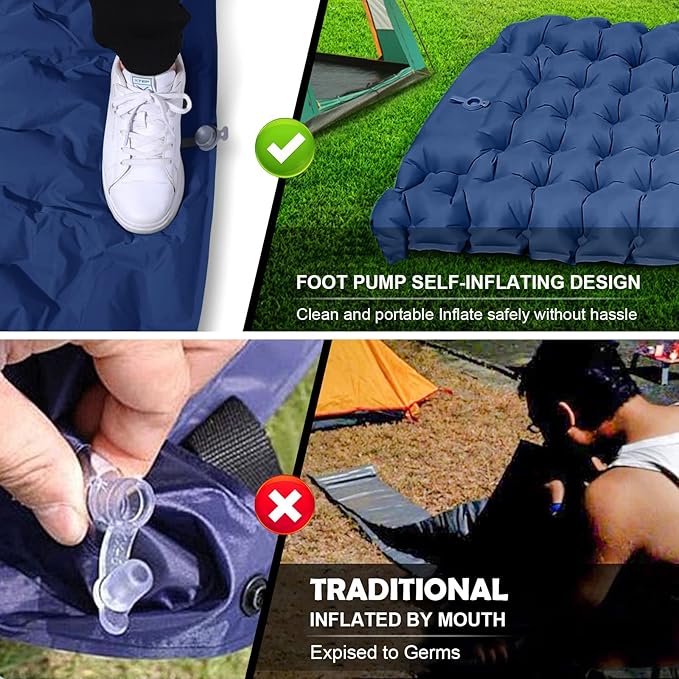 TOPCHANCES Self Inflatable Sleeping Mat,Large Ultralight Camping Mat with Pillow,Double Camping Mattress Sleeping Pad with Built-in Foot Pump for Backpacking Hiking Traveling（78.7"x 27.2"）