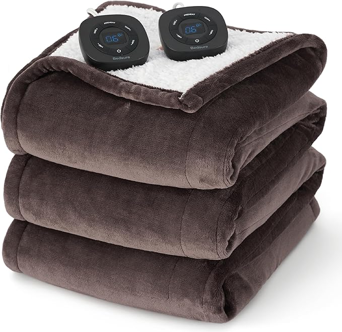 Bedsure Electric Blanket King Size - Dual Control Heated Blanket King Size, Fast Heating with 10 Time Settings & 10 Heat Settings, Warm Gift for Grandma (100x90 inches, Brown)
