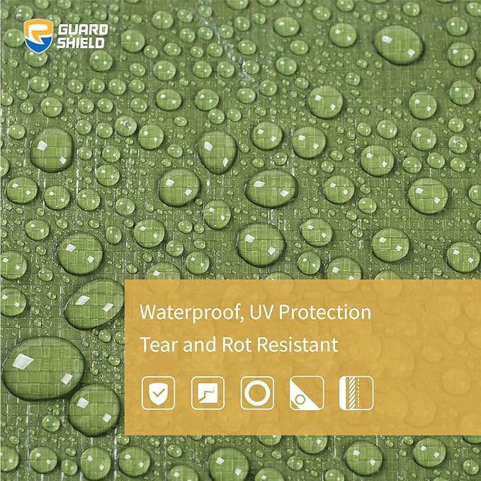 GUARD SHIELD Tarps Heavy Duty Waterproof 12x20 Feet Green Poly Tarp Cover Outdoor Thick UV Resistant Tarpaulin with Grommets 10mil (2-Pack)