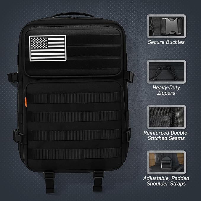 GunZee Tactical Backpack, 40-Liter MOLLE-Compatible Bug-Out Bag for Travel, Work, Camping, Hiking, Hunting, Fishing, and Military Use, Assault and Range Bag, Rucking Backpack for Men and Women