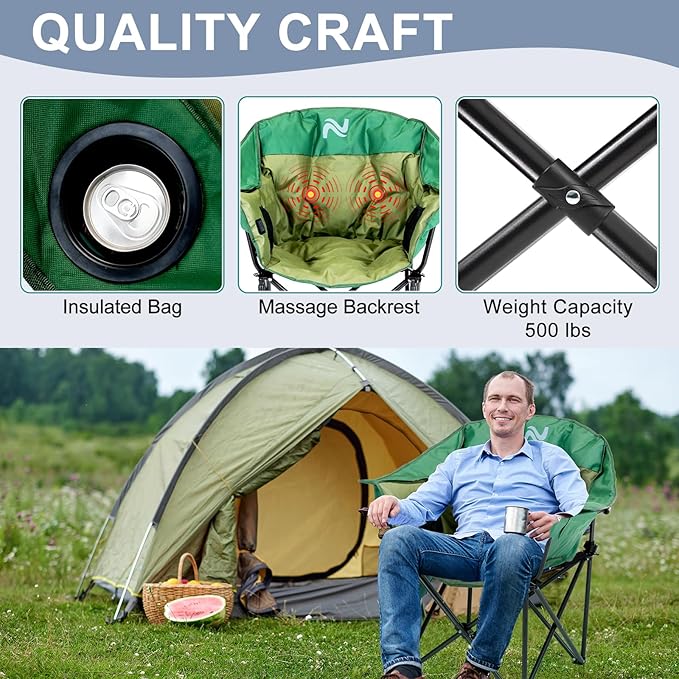 ABORON Oversized Heated Camping Chair, Portable Folding Recliner Chair with 3 Heat Settings & Massage Fuction, Fully Padded Heavy Duty Lawn Chair Supports Up to 400lbs, Ideal for Outdoor Relaxation