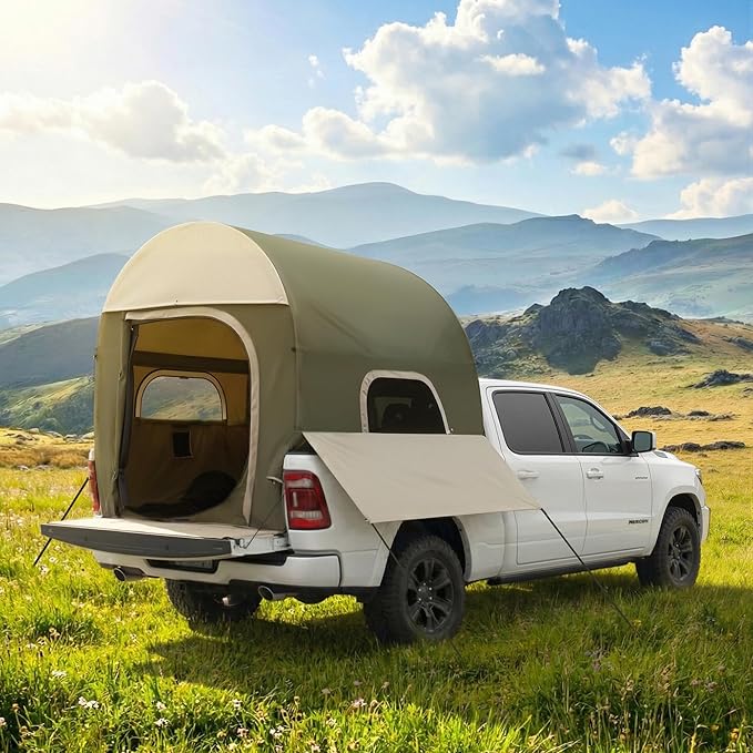 Inflatable Truck Bed Tents 5.5 ft–8 ft with Air Pump, 3-Minute Fast Setup Pickup Truck Tent for Camping, Dual-Use Truck Bed Tent & Ground Tent, Waterproof All-Weather
