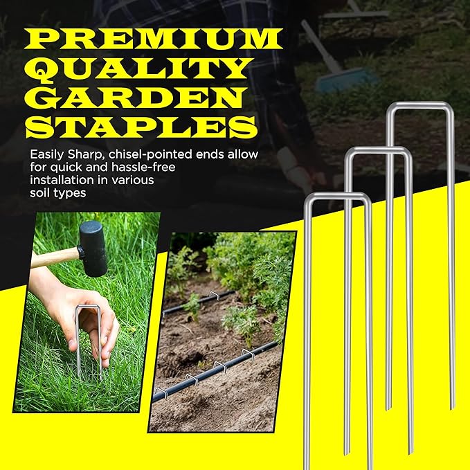 125 Pack x 12 Inch Landscape Staples Galvanised, Fabric Pins, 11 Gauge, Garden Staples, Tent Stakes, Fabric Pins for Lawn, Fence, Tent, Decoration, Weed Barrier, Outdoor. (125 x 12in)