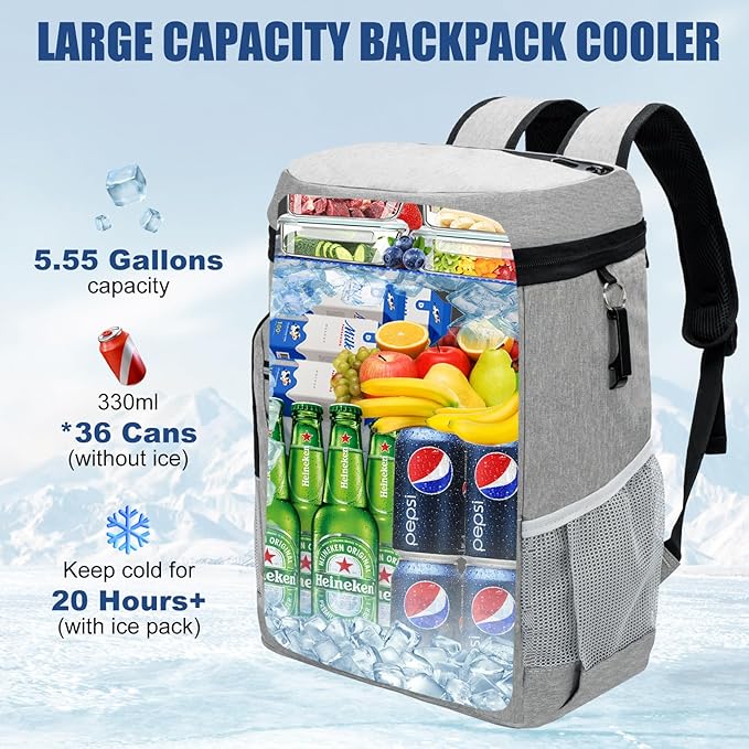 Backpack Cooler Insulated Leak Proof for Men Women 36 Cans Soft Cooler Backpack Insulated Waterproof Large Capacity Coolers Bag Portable for Lunch Camping Travel Picnic Hiking