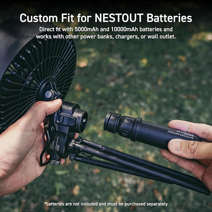 ELECOM NESTOUT Outdoor Camping Fan with Tripod, 4 Speed Settings & Breeze Mode, 3 Angle Oscillation, 90° Adjustable Tilt, Auto Timer (30/60/90 mins), USB C Compatible, Portable Tent Fan (Beige)