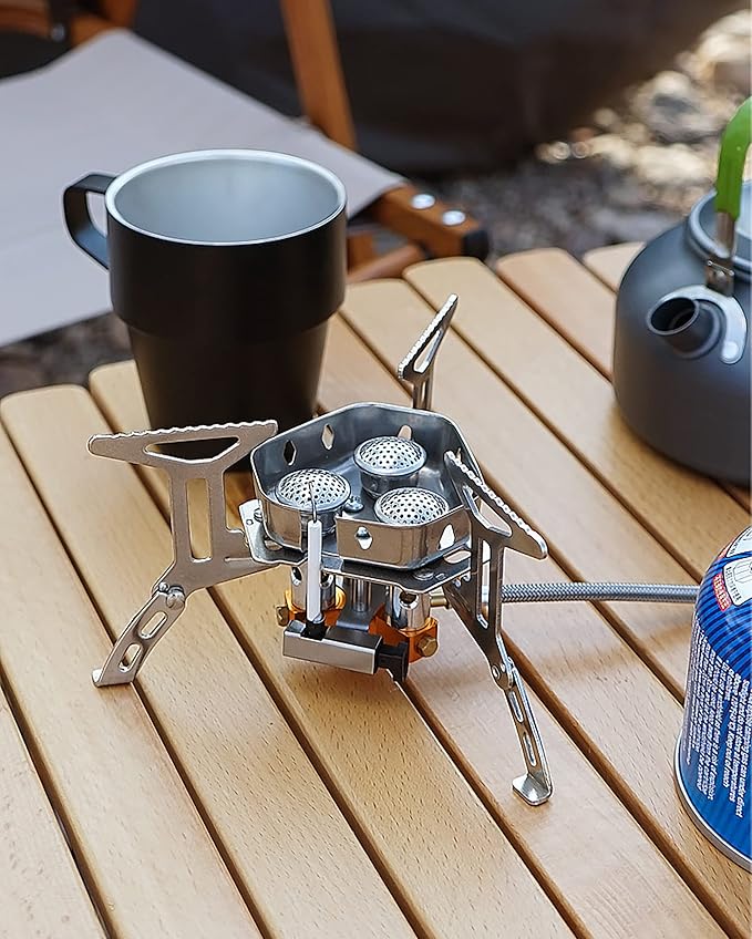 Windproof Portable Backpacking Stove Burner,Piezo Ignition,Stove Adapter,Safe pipeline,High-power,Lightweight,Propane Butane Stove for Camping Hiking Picnic Outdoor-5800W-Plastic Storage Box