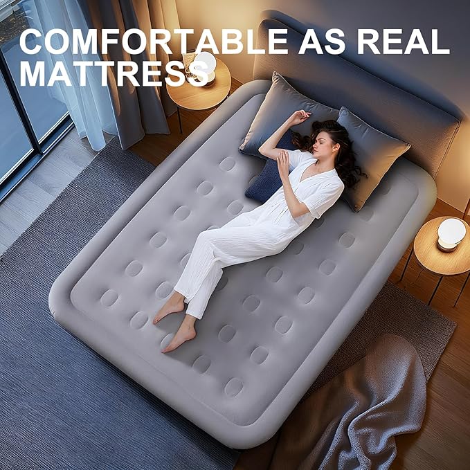 Air Mattress Full with Built in Pump,18'' Raised Inflatable Blow Up Air Bed, 3 Mins Quick Self-Inflation/Deflation Inflatable Bed for Guests & Home, Outdoor Camping and Travel, 600lbs Max