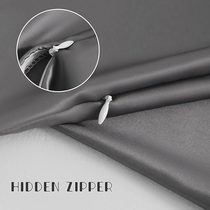 NTBAY Zippered Silk Satin Toddler Pillowcases - 2 Pack Hidden Zipper 13x18 Pillowcases - Luxury and Silky Baby Travel Pillow Covers, Dark Grey
