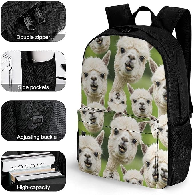 Lightweight Daypack Backpack for Sports Travel Running, Large Capacity Multipurpose Anti-Theft Bookbag, Funnny Llama Art Laptop Backpack Daypack