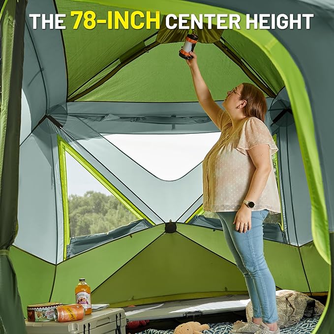 TIMBER RIDGE 4/6/8 Person Instant Pop Up Cabin Tent, Easy 60 Second Setup, Weather Resistant Camping Family Hub Tent with Rain Fly and Carry Bag for Outdoor Camping & Overlanding