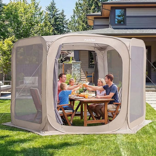Porayhut Pop up Screen House Tent Sun Shelter with Breathable Mesh Doors,Portable Camping Tent with Detachable Waterproof Floor,10x10FT Screen Canopy Outdoor for Family Friends Party