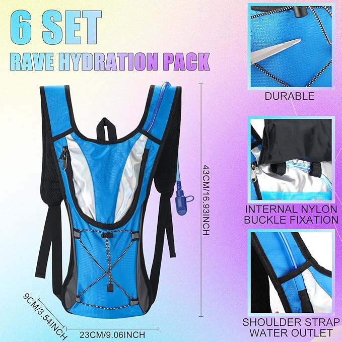 Chunful 6 Pack Running Hydration Backpack Lightweight Water Backpack Essential for Festivals Rave Hydration Pack with 2L Hiking Water Bladder for Adult Running Cycling Climbing Hiking