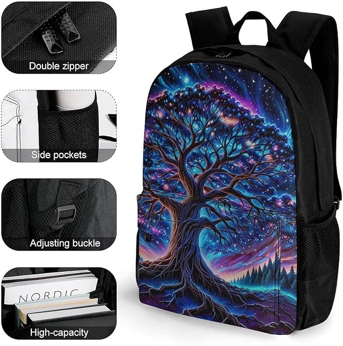 Supdreamc Daypack Backpack Anti-Theft Multipurpose Big Capacity Bookbag, Magical Universe Tree Of Life Art Business Computer Bag With Side Pockets
