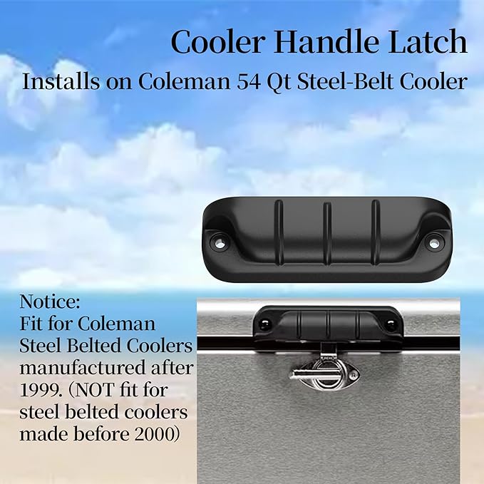 Cooler Handle Latch Replacement Parts 5010005236 Compatible with Co-Leman 54 Qt Steel Belted Coolers, Black Steel-Belted Cooler Latch Accessories (with 2 Screws)