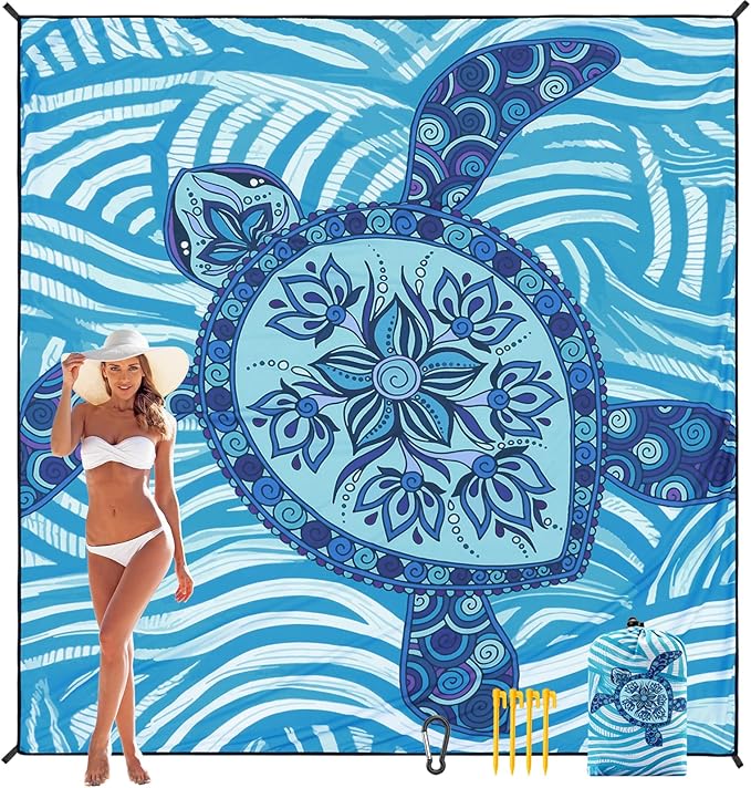 Beach Blanket, Sandproof Beach Mat, Waterproof Quick Drying Lightweight Outdoor Aztec Picnic Mat 79" X 83"/120"x108" for 2-8 Adults for Travel, Camping, Hiking
