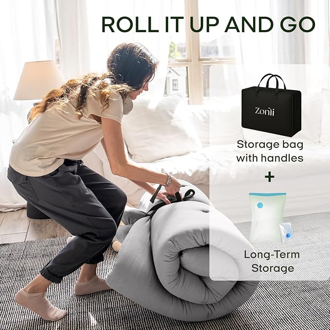 ZonLi Japanese Floor Futon Mattress Full Size 75"x 54", 100% Cotton Cover 2.5'' Thicken Tatami Mattress, Foldable Sleeping Pad, Portable Dormitory Tatami Mat, Roll Up Floor Lounger Bed for Adult