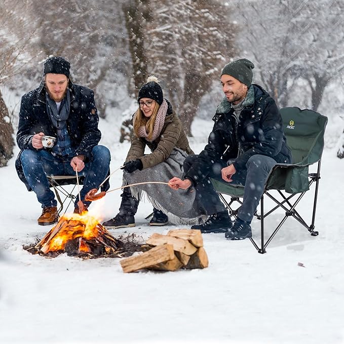 Nice C Heated Camping Chairs with Battery, Outdoor Heated Sports Chair, Oversized XL Padded Camping Chair, Wide&Thick, Heavy Duty 400lb, Carry Bag, Cup Holder & Cooler (Two Green)
