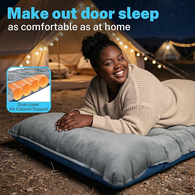 Camping Sleeping Pad, 6in Velvet Inflatable Camping Mat, Insulated Camping Mattress Built-in Foot Pump Compact Sleeping Pad for Camping Ultralight Self Inflating Camping Pad for Hiking Car Camp Gear