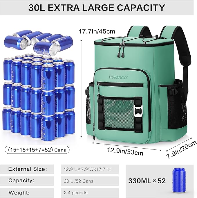 Large 52cans Waterproof Insulated Cooler Backpack for Men & Women, Leak Proof Backpack Cooler, Soft, 8Gal