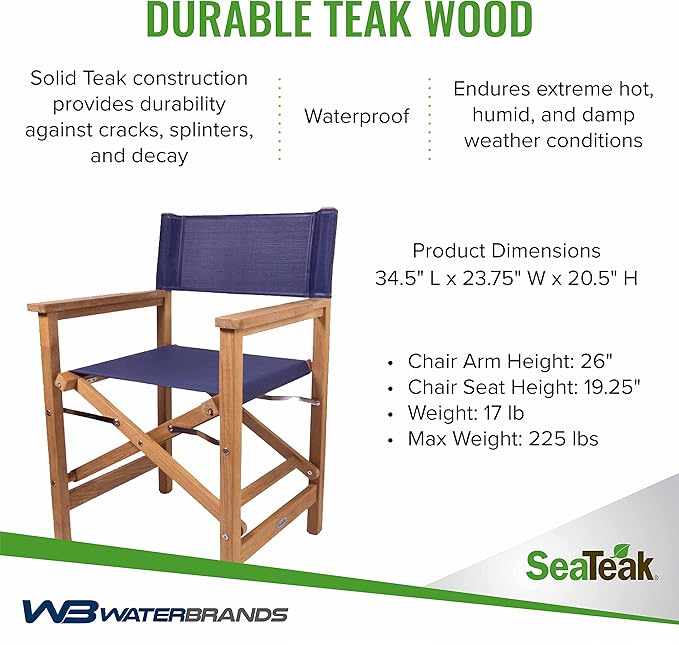 SeaTeak Director's Chair | with DURASLING Fabric Seat Cover | Foldable Director’s Chair