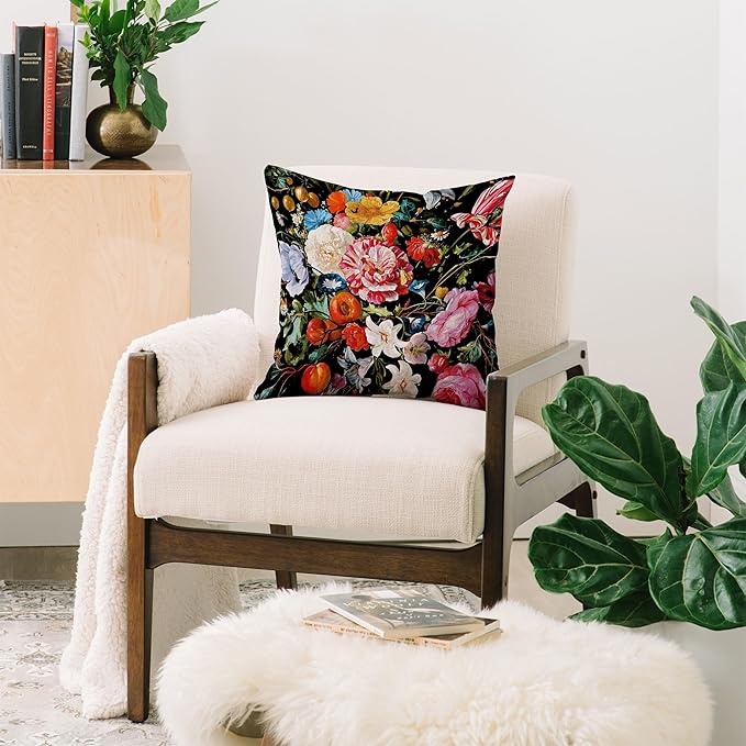 Society6 Throw Pillows with Pillow Insert - Home Decor by Burcu Korkmazyurek - Decorative Accent Pillows for Couch or Bed, 16” x 16”, Night Garden XXXVI