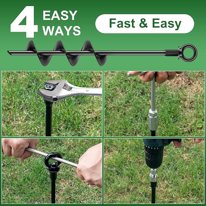 18 Inch Ground Anchors 4 Packs Heavy Duty Fully Welded Trampoline Stakes Screw in Anchors for Swing Set High Wind Tent Hurricane Carport, Shed,Mobile Home