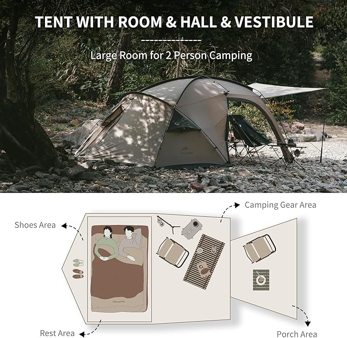 Naturehike Massif Hot Tent with Stove Jack, Waterproof Windproof 4 Season Tent, 2/4 Person Cold Weather Winter Tents for Camping
