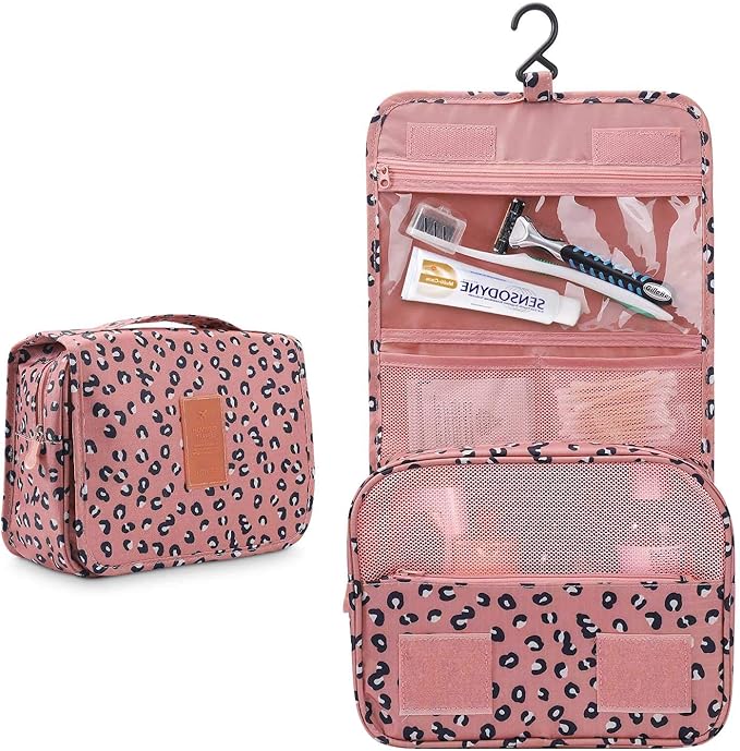 Trawila Travel Hanging Toiletry Bag Cosmetic Bag Makeup Organizers for Men & Women with Sturdy Hook (Leopard print)