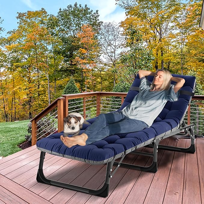 ABORON 5 Positions Camping Cots for Adults,Outdoor Folding Sleeping Cot/Mat,Folding Chaise Lounge Chair with Pillow,Portable Reclining Chair for Beach Lawn Camping Pool,Sunbathing Chairs