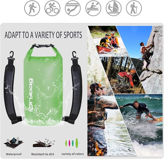IDRYBAG Clear Dry Bag Waterproof 2L/5L/10L/15L/20L, Small Dry Sack Waterproof Bag for Kayaking