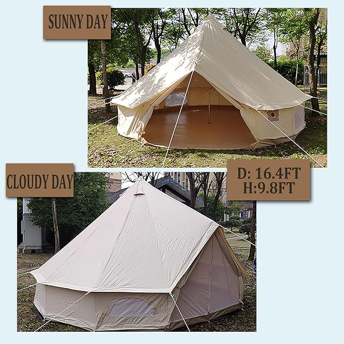 INTSUPERMAI Bell Tent for 4 Season, Waterproof Oxford Canvas Yurt Tent with Stove Jack, 16.4Ft in Diameter Luxury Camping Tent for 8-10 Persons