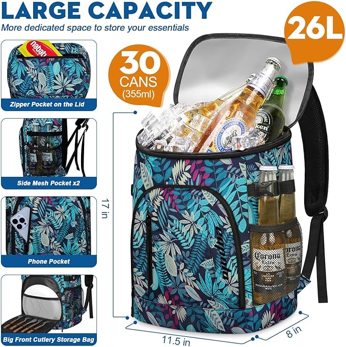 Capolo Cooler Backpack for Men Women Insulated Backpack Cooler Leak Proof Thermal Bag Beverage Soft Cooler Bag Lunch Backpack for Camping 30/45 Cans