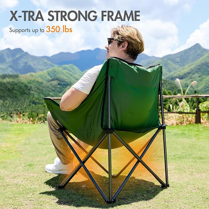 PORTAL 32In Extra Wide Camping Chair for Adults, Oversized Folding Chair with Cup Holder & Carry Bag, Heavy-Duty Outdoor Chair Supports 350 lbs, Portable for Camping, Lawn, Patio