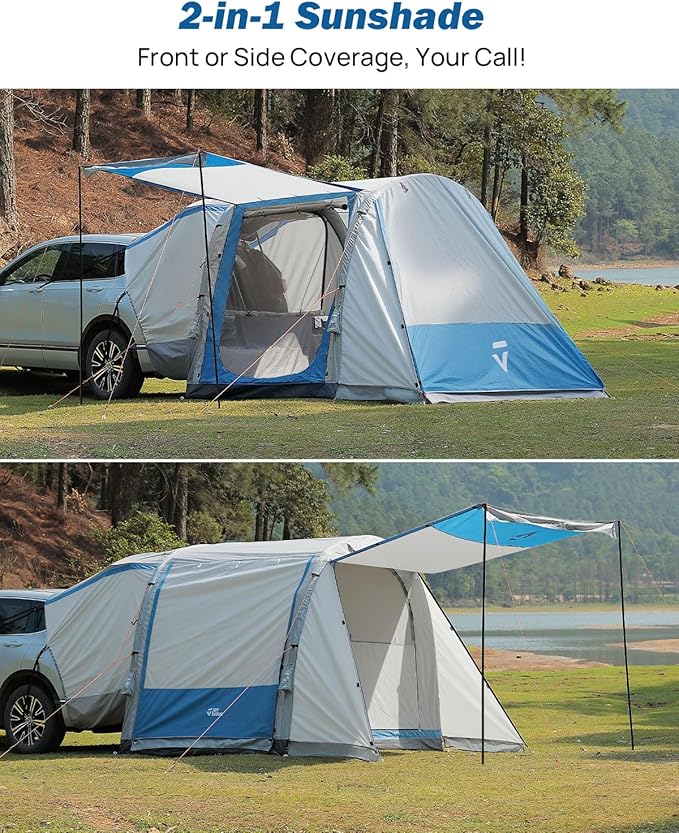 JOYTUTUS SUV Tent with Inflatable Pump, 30% More Space, Easy Set-up Car Tent for 6 Person Family Camping, Dual-Use SUV or Camping with 2 Awnings, Double Door, Fit for SUV Car Van