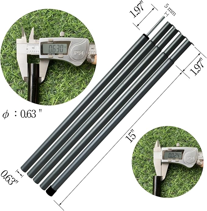 Tent Poles Adjustable Tarp Poles Steel Rods for Tarp Canopy Camping Replacement Set of 2 +Pegs & Reflective Ropes