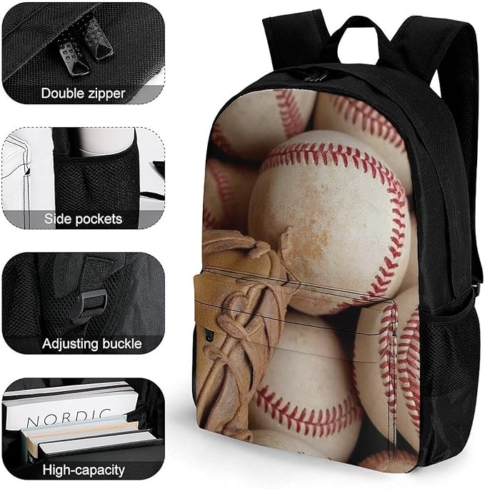 Daypack Lightweight Multipurpose Anti-Theft Baseballs Shoulder Bag Large Capacity Laptop Book Bag Rucksack With Adjustable Shoulder Straps