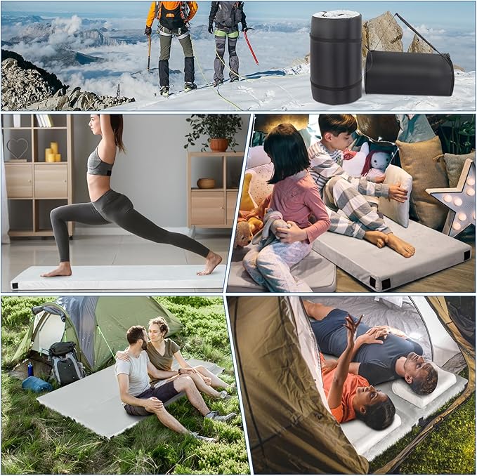 Thick Memory Foam Camping Mattress Sleeping Pad, Memory Foam Camping Mattress Pad, Sleeping Mat Portable Floor Mat Roll Up Mattress for Guests Kids Adult Sleepover