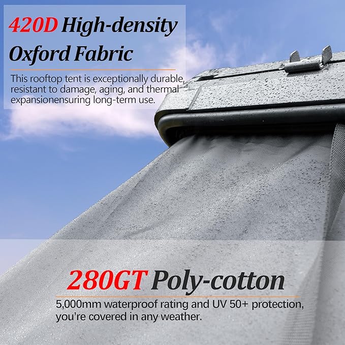 Aluminium Roof Top Tent,with Tri-Color LED Strip Light & 1.97" Thick Memory Foam Mattress,for Car Jeep SUV Truck Camping,2-3 People