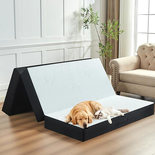 6 Inch Trifold Mattress, Queen Size Foldable Memory Foam Mattress with Viscose Derived from Bamboo Washable Cover, Folding Mattress Topper Floor Bed for Camping, Guest, RV, Ventilated