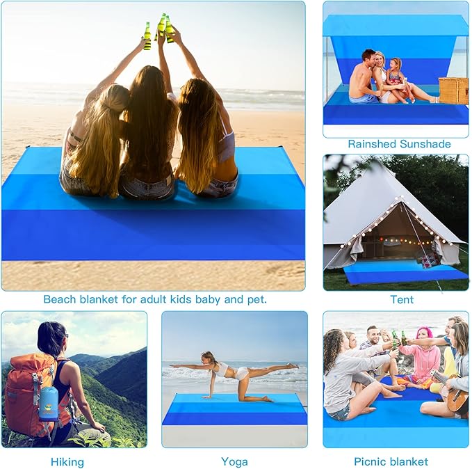 BYDOLL Beach Blanket Waterproof Sandproof Large 78''×81''/10'×9' Sand Free Oversized Sandless Picnic Mat Water Proof Packable Lightweight Blanket for Beach Camping Hiking Travel