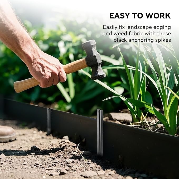 Worth Landscape Edging Stakes, 13Pcs 8Inch Corrugated Metal Garden Stakes Galvanized Steel Bender Board Anchoring Spikes, Black
