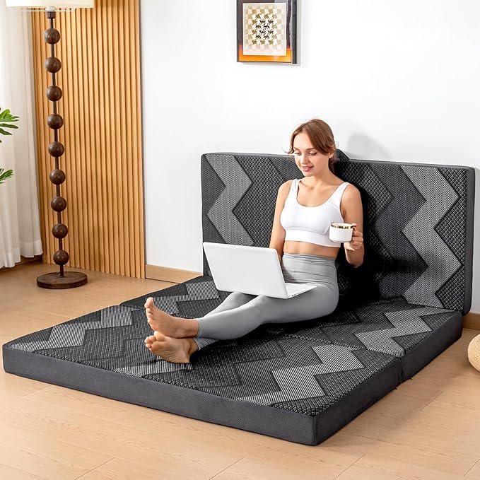 INGEROOM Foldable Mattress Full - Memory Foam 4 inch Trifold Mattress for Camping, with Portable Handle, Non-Slip Folding Floor Bed Sofa for Guest Travel Yoga, Washable Breathable Cover