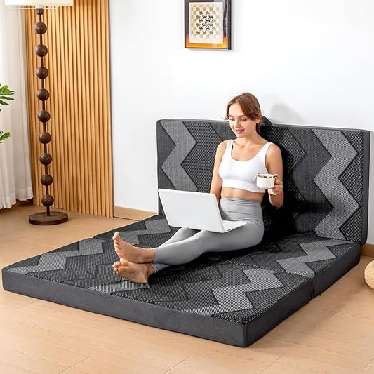 INGEROOM Foldable Mattress Full - Memory Foam 4 inch Trifold Mattress for Camping, with Portable Handle, Non-Slip Folding Floor Bed Sofa for Guest Travel Yoga, Washable Breathable Cover