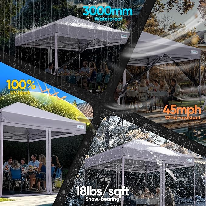 Quictent 10'x10’ Pop up Screened Canopy Tent with Mosquito Netting, Portable Easy up Outdoor Screen House Shelter for Patio, Camping and Picnic, Includes Wheeled Carry Bag