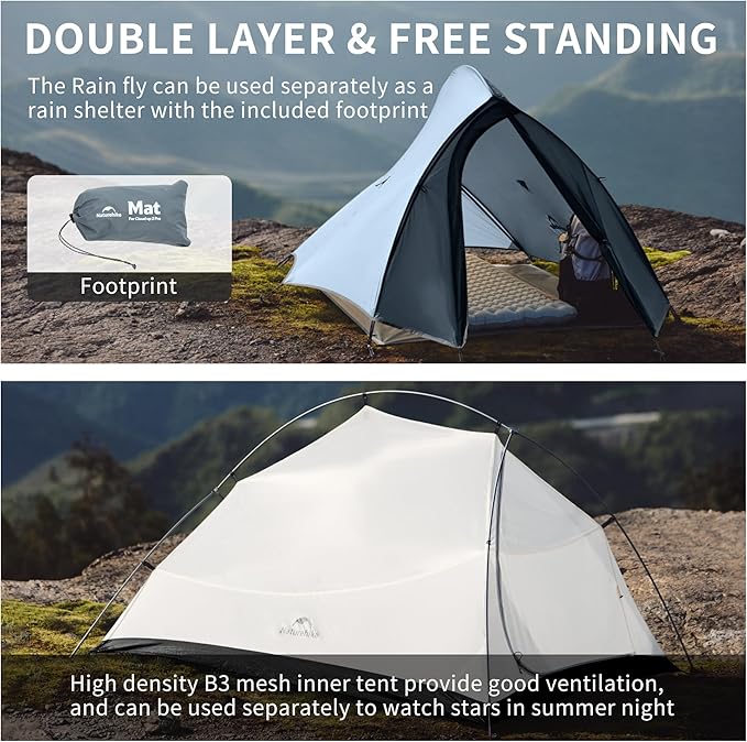 Naturehike Cloud Up 1 Person Tent, Lightweight Backpacking Tents for One Man, Waterproof Ultralight One Person Tent for Camping Hiking Backpacking