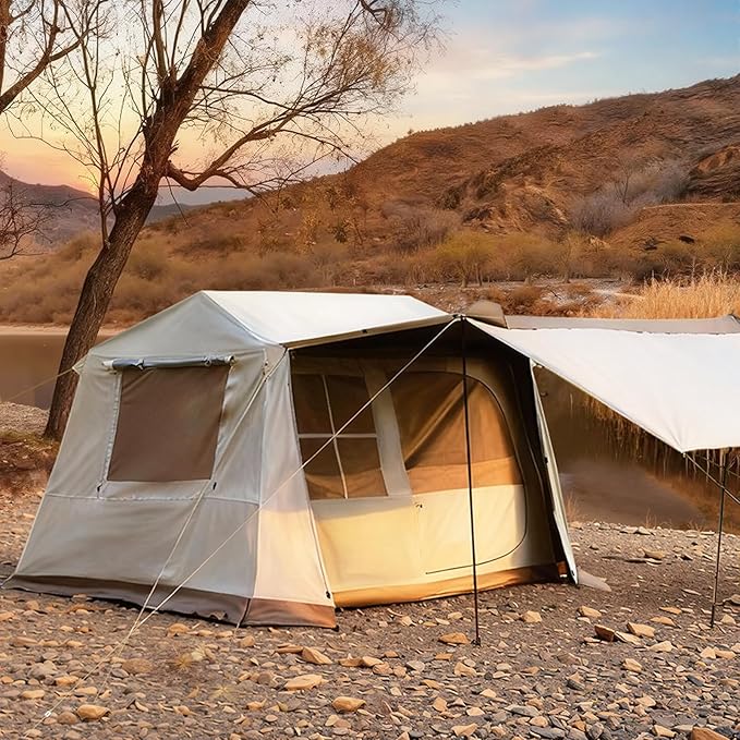 YOLENY Instant Tent, 4 Person Camping Tent with Vestibule & Rainfly, 150D Blackout Cabin Tent, UPF 12500, 137.7 FT² Activity Space, Windproof Waterproof